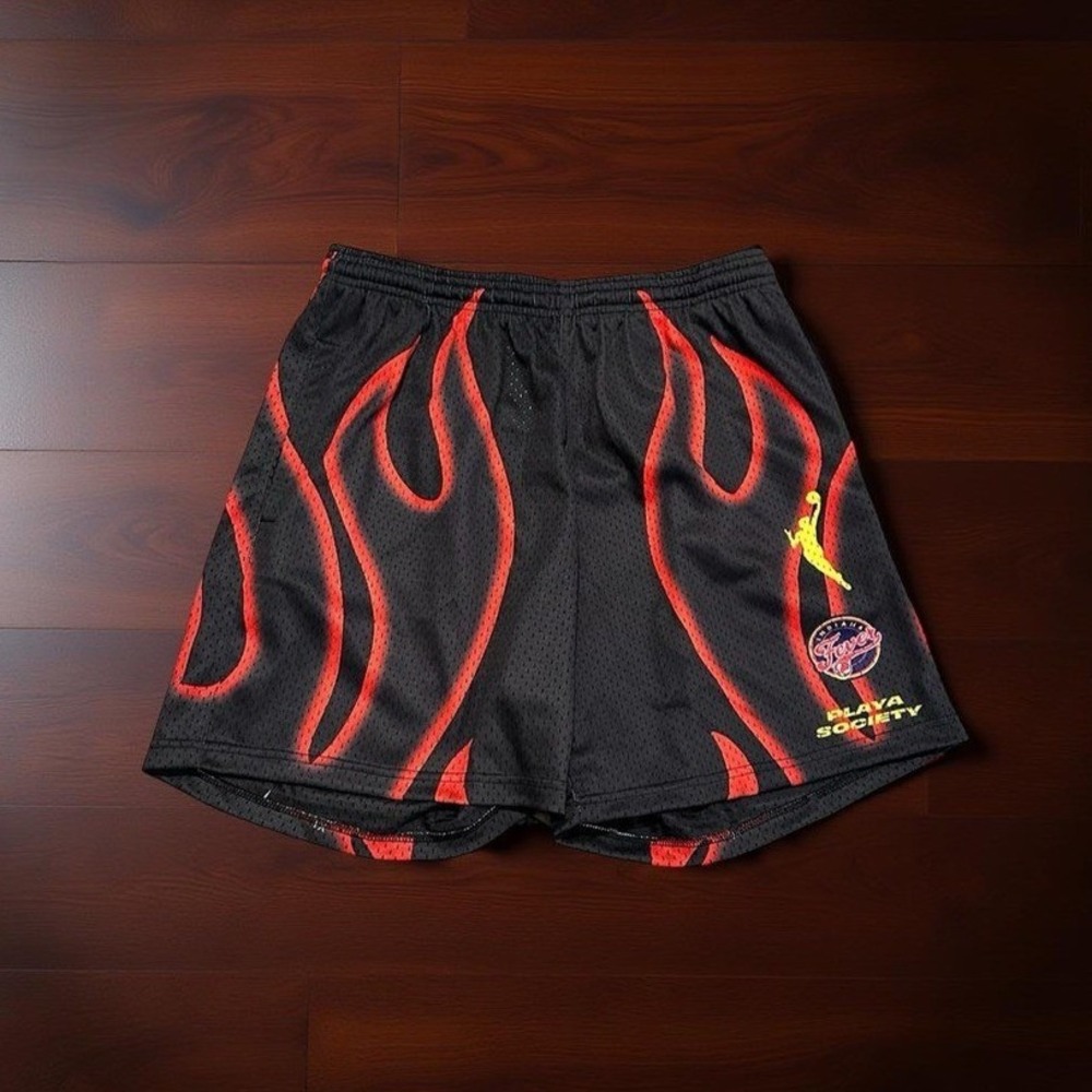 Playa Society Indiana Fever Shorts XL Black Flame Caitlin Clark WNBA NWT Rare
